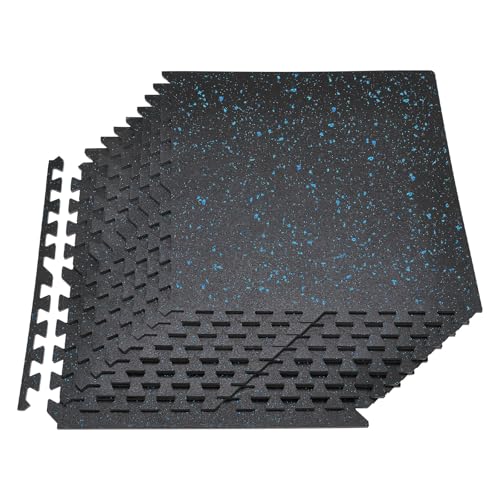 Image of VEVOR 0.4Inch 96sq.ft 24 Tiles Gym Flooring for Home Gym, Rubber Top with High Density EVA Foam, 24 x 24In Gym Floor Exercise Equipment Mats, Interlocking Gym Mats, Puzzle Workout Mats, Black & Blue | Rubber Top with High Density EVA Foam, Lightweight Gym Floor Exercise Mats, Interlocking Puzzle Workout Mats, Black & Blue