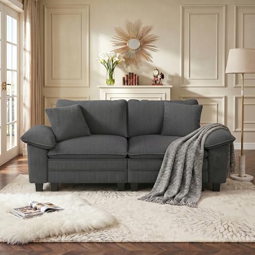 Image of PHI VILLA Cloud Modular Couches Sets, 87.5 inch Sectional Loveseat Sofa with Upholstered Deep Seat, 2-Seater Comfy Couches for Living Room Bedroom, Corduroy Fabric, Grey