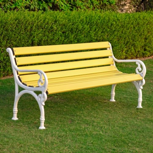 Image of BRISHI 3 Seater Cast Iron FRP Garden Bench for Indoor & Outdoor Park /Patio /Living Room /Terrace /Balcony (Cream + White)