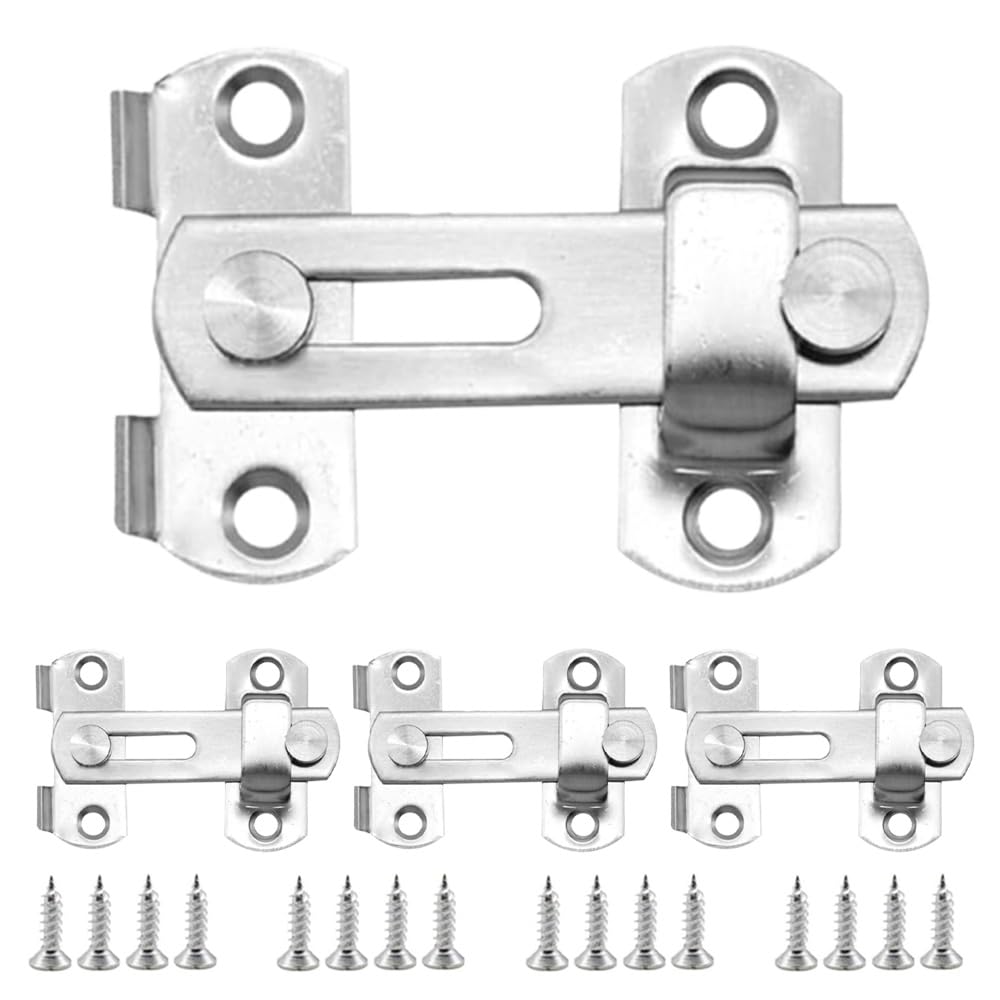 GOSHUNG 4 Pcs Stainless Steel Door Latch Safety Door Bolt Latch Lock Barn Sliding Door Antique Lock Flip Latch Bolt Lock Brushed Hasp Latch for Door Window Closet Silver(K/HDMS/Silver)