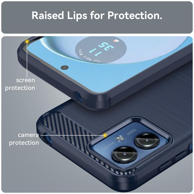 Image of Hybrid Carbon Fiber Back Case for Motorola Moto G14 4G (Blue)