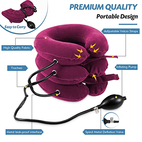 Image of Jaximy Neck Stretcher, Cervical Traction Device, Neck Traction Device,Neck Pain Relief, Adjustable Inflatable Neck Brace & Neck Stretcher Cervical Traction, Neck Decompression Home Use (Red)