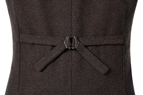 Image of SOLOVEDRESS Mens Vintage Tweed Suit Vest V Neck Casual Wool Waistcoat for Wedding Groomsmen