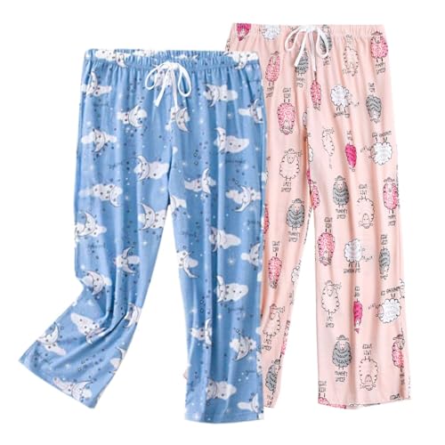 Image of ENJOYNIGHT Women's Capri Pajama Pants Lounge Causal Bottoms Print Sleep Pants