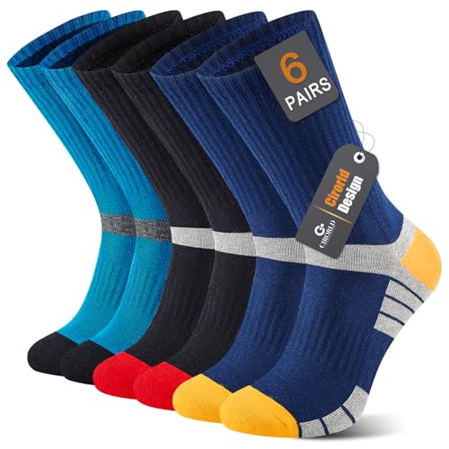Image of Cirorld Mens Socks Multipack, Mens Work Socks Cushioned Moisture Wicking, Cotton Sports Sock for Running Walking Hiking, Breathable & Anti-Blister, 6 Pairs, Gifts for Men