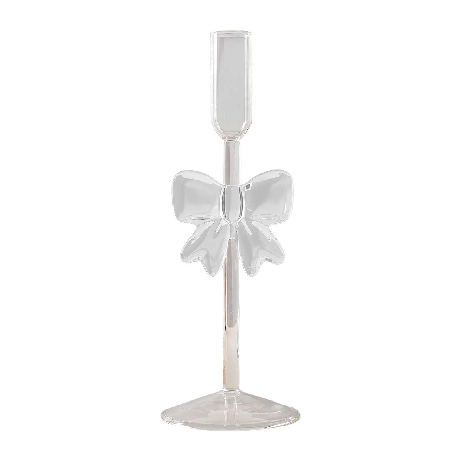 Xinsheinelry Bowknot Glass Taper Holders Candlestick Stand Decors Table Centerpieces for Christmas Event Parties Wedding Bowknot Holders Borosilicate