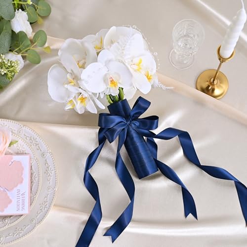 Image of Navy Blue Satin Ribbon 1 inch X 50 Yards Polyester Ribbon for Gift Wrapping Very Suitable for Weddings Party Hair Bow Invitation Decorations and More