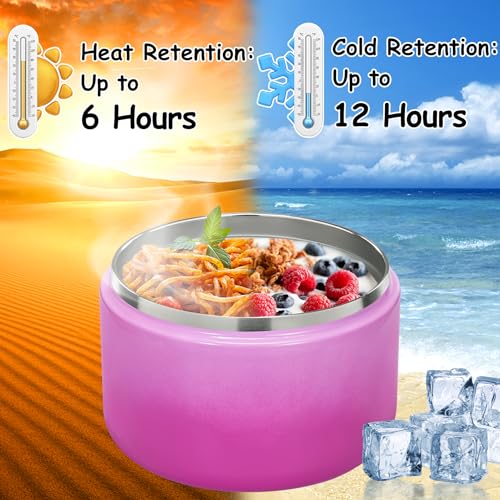 12oz Insulated Vacuum Food Jar with Buckle Lid Wide Mouth Soup Thermo for Hot Food Kids Leakproof Stainless Steel Lunch Container (Gradient Purple, 12OZ)