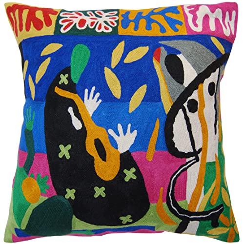Kashmir Designs Matisse Decorative Pillow Cover - Music Modern Chair Cushion| Modern Farmhouse Pillows | Flower Outdoor Pillow | Mid Century Chair Cushions |Hand Embroidered Wool Size 18x18