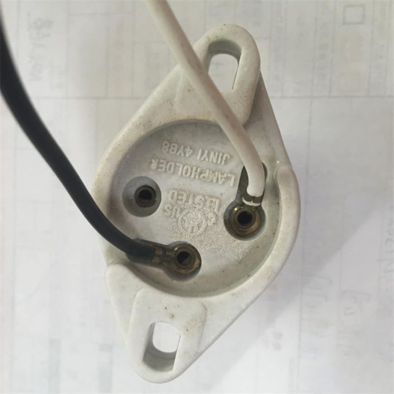 US Standard E26 Screw Ear Fixed Ceramic lamp Holder Copper Nickel Plated Aluminum CUL Riveted Thread Glazed Porcelain lamp Holder with Wire(5PCS)
