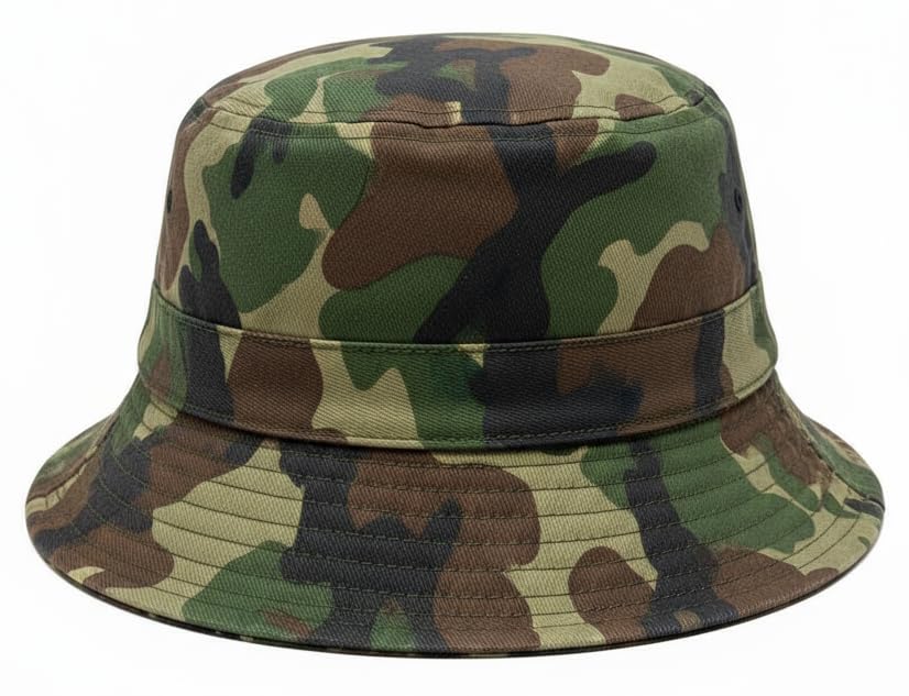 Premium Cotton Bucket Hat Adjustable Size Lightweight Sun Hat for Men & Women Outdoor Summer Travel & Beach Green Camo