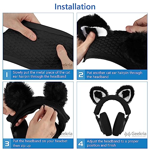 Geekria NOVA Knit Fabric Headband Cover and Cat Ears Attachment Set Compatible with Razer Kraken 7.1 v2, Sony MDR1ABT - Image 3