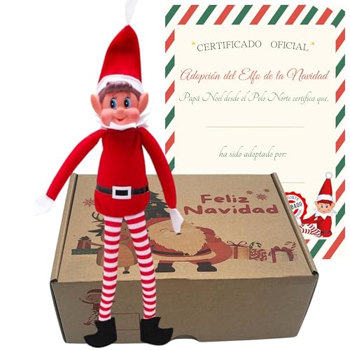 Peluchilandia Elfos Traviesos Navidad con Certificado de Adopción en Caja Regalo Personalizable Ideales para Niños | Duende Navidad Travieso para Jugar y Decorar (Pack 1 Elfo)