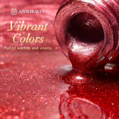 Image of AZUREBEAUTY Red Valentine's Nail Polish Set Quick Dry Silver Glitter Cat Eye 4 Colors Natural Fingernail with Top Coat DIY Salon Home no Gel Women Gifts