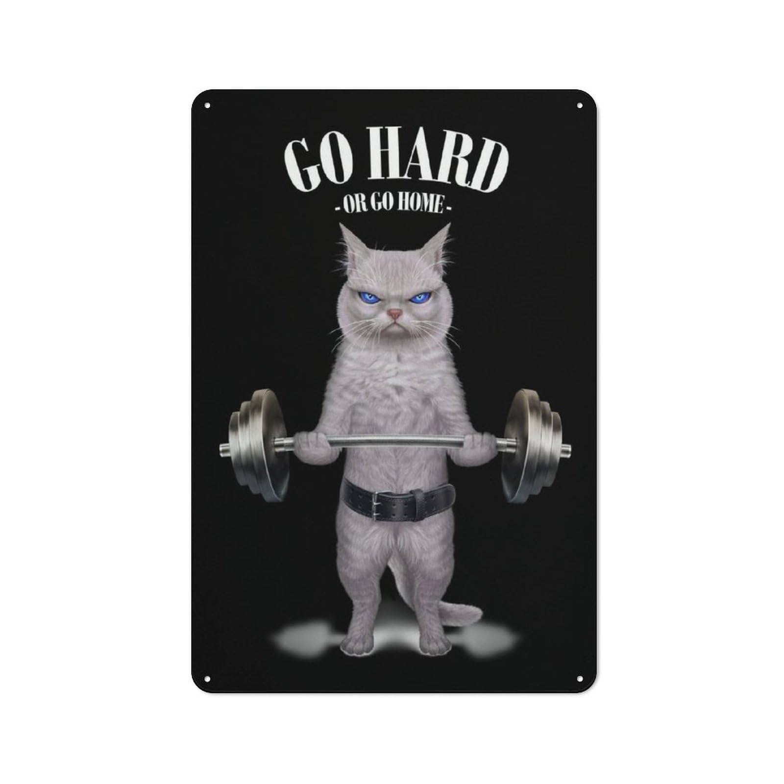 Junmoney White Cat Weightlifting Tin Wall Plaque 30X20cm With For Bar Or Restaurant, Suited To Bar Decor Enthusiasts