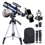 【Óptica de calidad】El telescopio cuenta con una longitud focal de 400 mm y una gran apertura de 70 mm, vidrio óptico de alta calidad, con revestimiento de alta transmisión, creando imágenes impresionantes con mayor brillo y claridad.