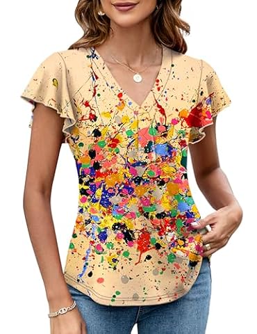 LOMON Womens Tops Dressy Casual Summer Flutter Sleeve T-Shirts Trendy Ruffle Short Sleeve Loose… — $6.99 (30% off)