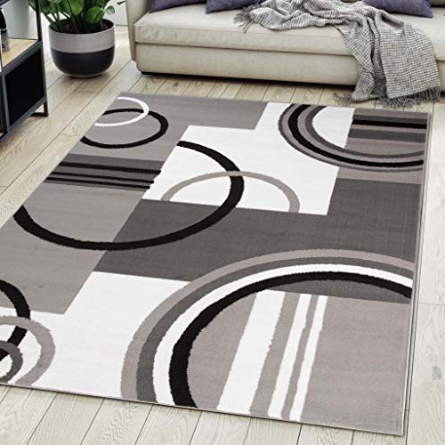 Carpeto Rugs Tapis Salon Geometrique Moderne Gris 180 x 250 cm Différentes Tailles Poils Courts