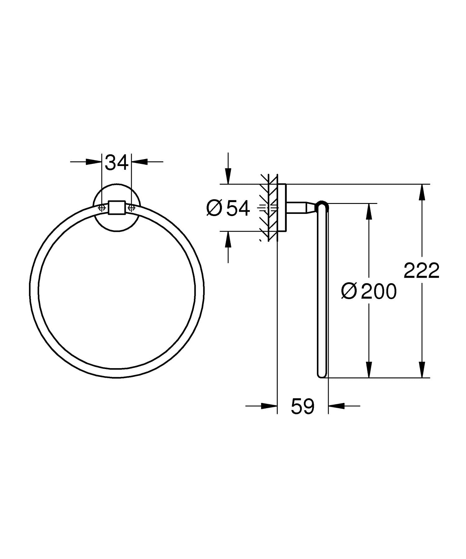 Grohe Start Cosmopolitan QuickFix - Toallero Individual de argolla, Cromo, para Pegar (Pegamento QuickGlue A1) o atornillar, Ref. 41167000