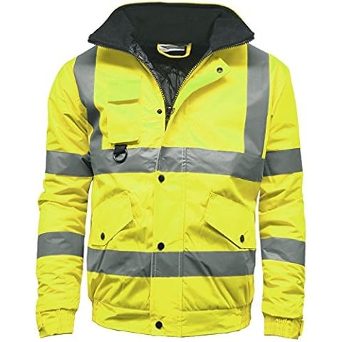 Evon Outfit Men's Workwear Safety Work 100% Polyester Oxford PU Coating Hi Vis Viz Visibility Premium Bomber Jacket (Large, Yellow) Cover