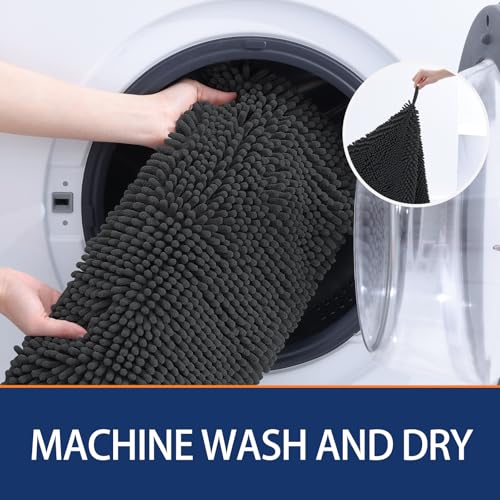 Image of OLANLY Chenille Dog Bath Towel 31x13, Ultra Absorbent Quick Dry Pet Towel, Extra Soft Washable Plush Towel for Large Dogs & Puppies, Indoor Outdoor Use, Dark Grey
