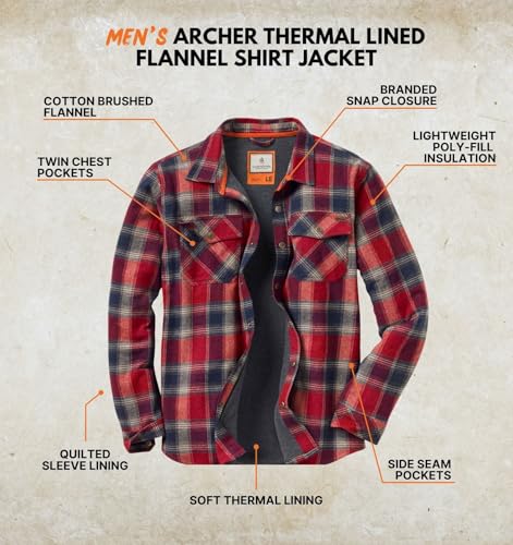 Image of Legendary Whitetails Mens Thermal Lined Shirt Jacket Plaid Flannel Polyfill Insulated Shacket