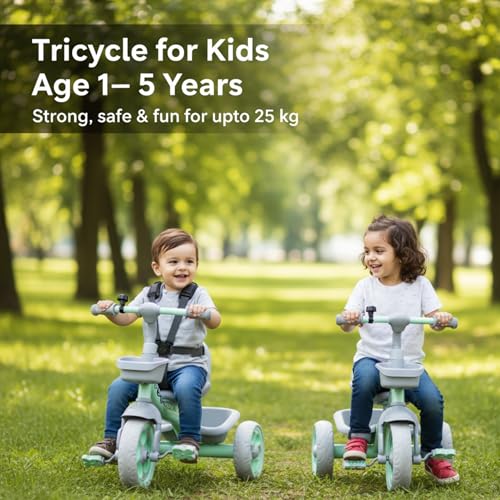 Image of Tricycle for Kids, Tricycles for Kids 2 to 5 Years Boys and Girls, Cycle for 1+ Children, Bike with EVA Tech Wheels, Super, Sea Green