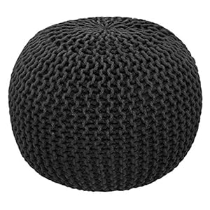 COTTON CRAFT Round Pouf – Hand Knitted Ottoman – Cotton Braid Cord Cable Dori Floor Pouf – Footrest Accent Seating Bean Bag – Living Room Bedroom Kids Room Nursery Dorm Décor – 20 x 14 inches – Black