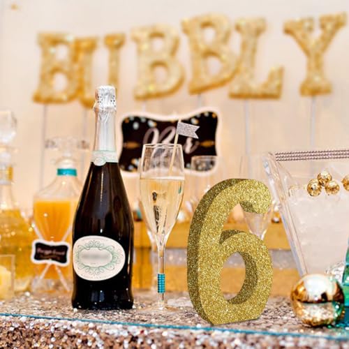 Image of TONIFUL 7.8 Inch Gold Glitter Number 6 Wooden Table Centerpieces Birthday Party Decorations,Shining Golden Digit 6 for Birthday Decorations,New Year,Graduation Decoration,Anniversary,Prop (1 Pack)