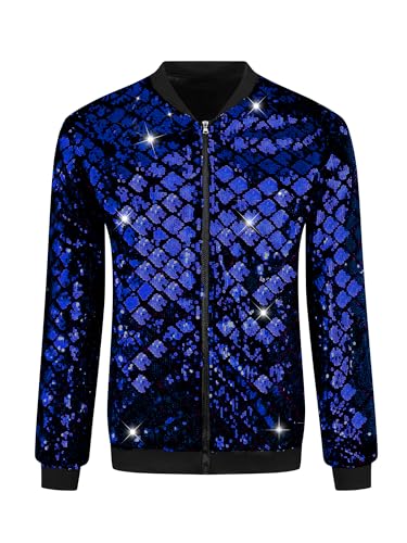 Image of Lars Amadeus Argyle Sequin Bomber Jacket for Men's Party Club Shiny Baseball Varsity Jacket