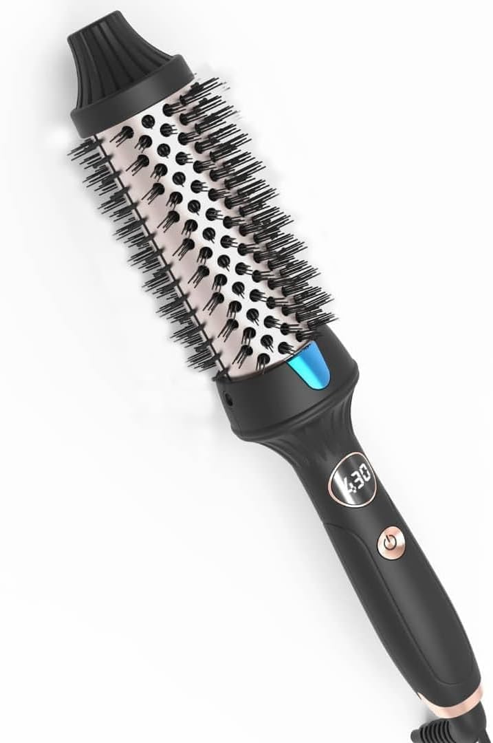 AINU HOME Thermal Brush, 1.5 Inch Curling Iron Brush Volumizing Brush Heated Round Brush Ceramic Tourmaline Ionic Curling Comb Dual Voltage Travel Curling Iron with Brush, LCD Display (Black)