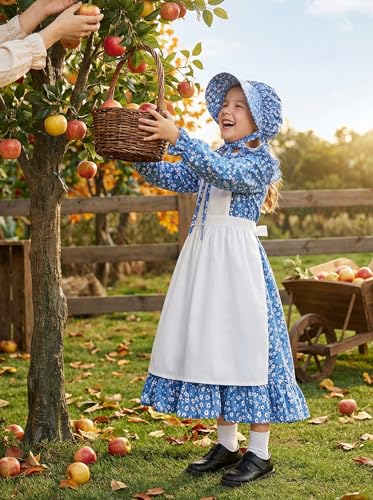 Vestido colonial para niña estilo pionera azul miniatura 5