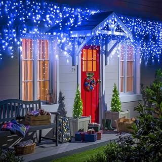 Blue Christmas Lights Outdoor, 66ft 640 LED Icicle Lights for Outside House with Connectable Clear Wire 8 Modes Timer, Plug in Waterproof for Home Holiday Eaves Patio Yard Party Room Indoor Decoration
