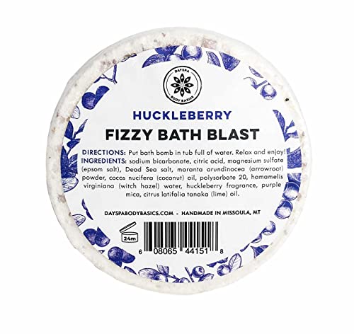 Huckleberry All-Natural Fizzy Bath Blast - Vegan Bath Bomb Made with Pure Essential Oils to Help You Relax, Hypoallergenic, Plant-Derived, Handmade in USA by DAYSPA Body Basics