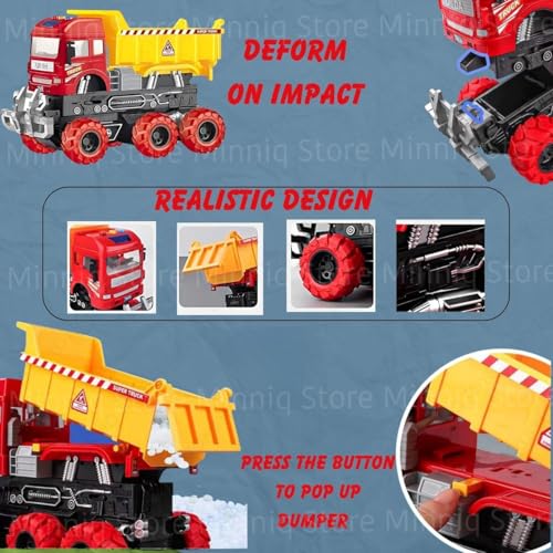 Image of Dumper 6x6 Truck with Lights and Sounds Friction Powered Trailer Model Diecast Truck Toys Best Birthday Gift for Kids (Dumper 6x6 Truck)