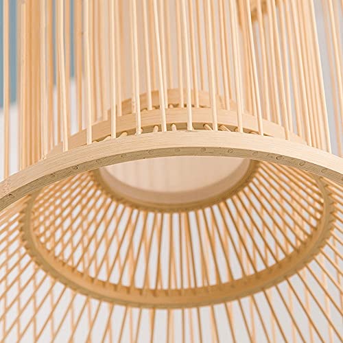 Suspension en osier rotin naturel cylindre LED réglable