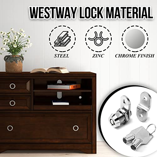 Westway Locks 5/8" Tubular Cam Lock With Chrome Finish - Keyed Alike 1 Pack With 2 Keys, 1 1/4" Cam And Offset Cam Lock - Cabinet Lock, Drawer Lock, Rv Compartment Lock, File Cabinet Lock #TOP3