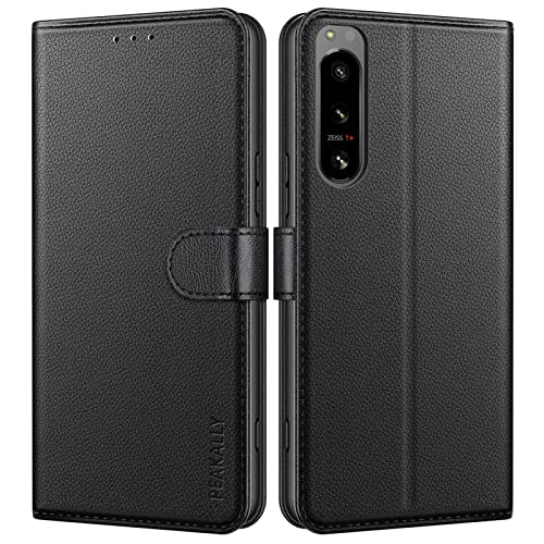 Peakally Coque pour Sony Xperia 5 IV, Housse de Protection Etui à Rabat Premium en Cuir PU [Pochette de Portefeuille] [Fermeture Magnétique] pour Sony Xperia 5 IV-Noir Cover