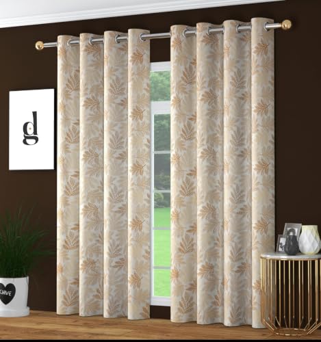 Image of HOME UTSAV Premium Jute Curtains for Window 5 feet Leaf Pattern Room Darkening Curtain | Pack of 1 | Jacquard Fabric | Beige