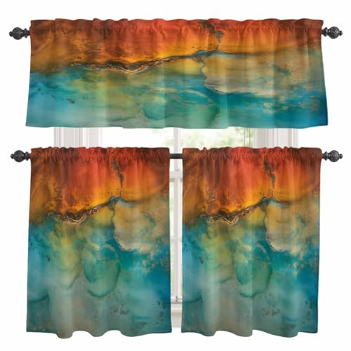 Kitchen Curtains Tiers and Valance Set of 3, Abstract Light