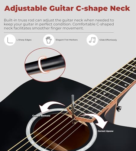 Image of Vangoa 3 /4 Acoustic Electric Guitar Kit for Beginners, 36 Inch Acoustic Cutaway Guitar Junior Size Travel Acustica Guitarra Bundle for Adults, Teens, Upgraded Starter Kit, Black Matte