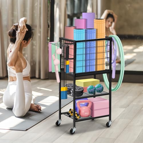 CADUKE Dumbbell Rack & Stand, Yoga Mat Storage with Hooks and Wheels, Home Gym Weight Rack for Dumbbells, Kettlebells, Yoga Mat, Yoga Block, Foam Roller and Resistance Band - Image 5