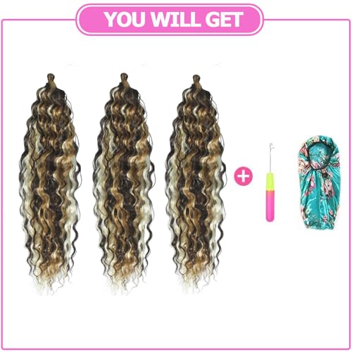 Dsoar Deep Twist Crochet Hair 22 Inch Highlight Deep Wave Curly Braiding Hair 3 Packs Water Wave Synthetic Hair Extensions for Women (4/27/613#) - Image 4