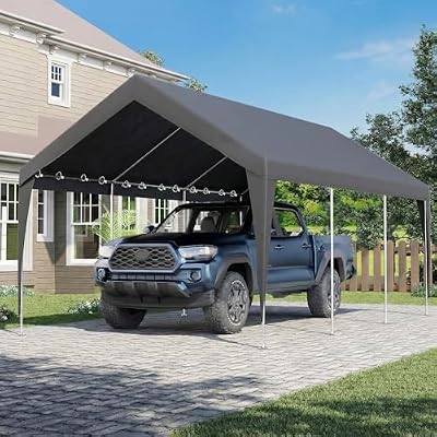 Bezseller 12x20 FT Heavy Duty Carport Canopy, Portable Garage Shelter with Galvanized Steel Frame - All-Weather Shelter for Car, Truck, Boat, Gray