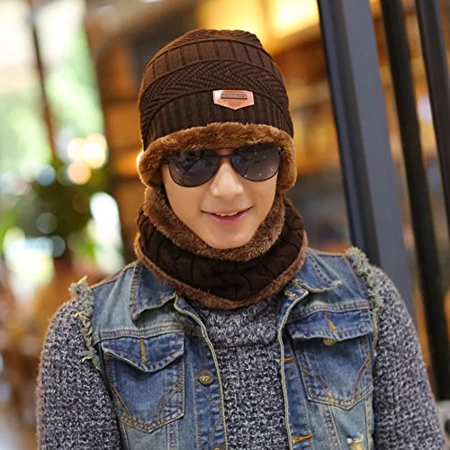 Conjunto de cachecol feminino e masculino de inverno, gorro com círculo, forro de lã reversível, gor