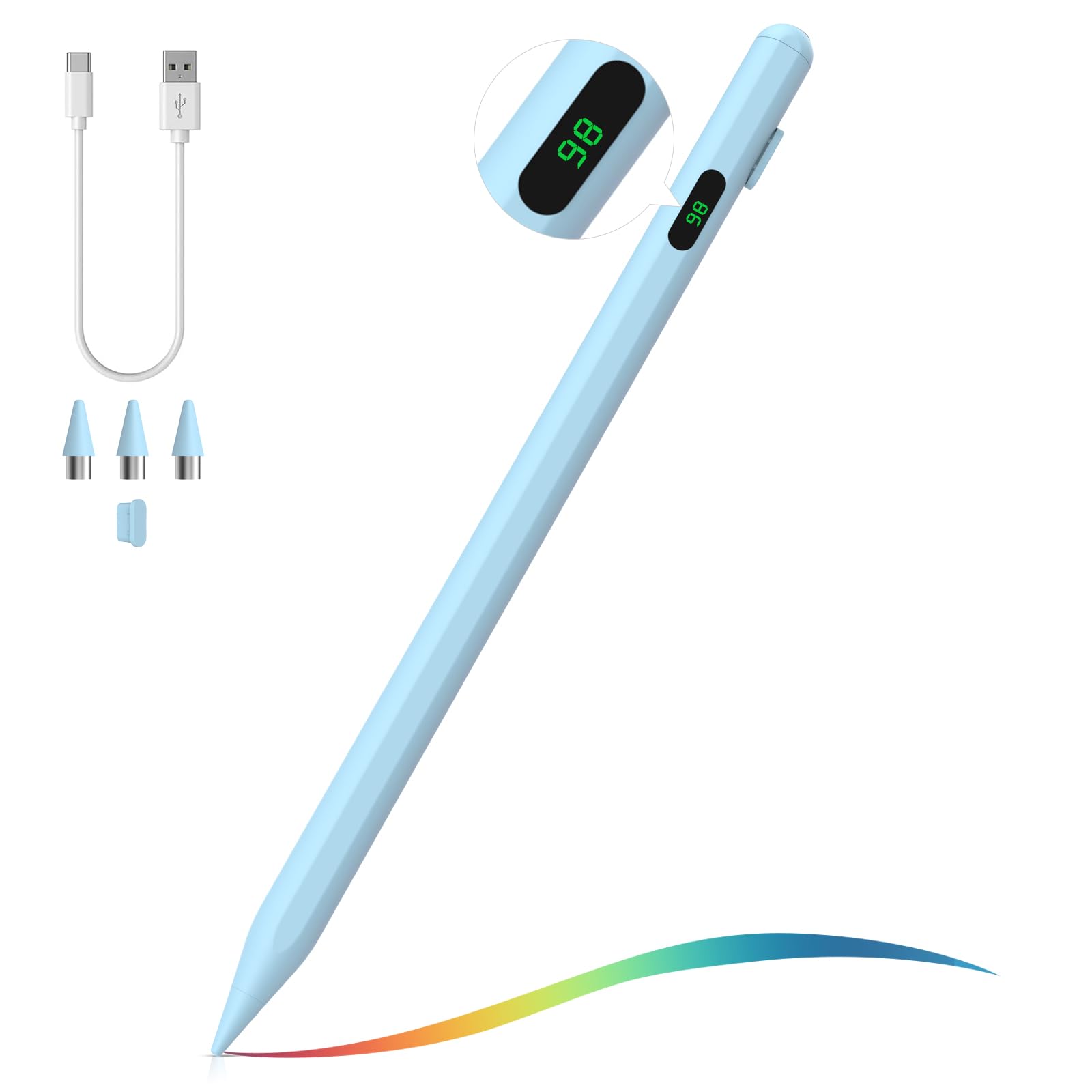 MoKoStylus Pen for Touch Screen, Active Universal Stylus Pen Compatible with iPad/iPhone/Samsung/Tablet Devices and Other iOS/Android Smartphone, Tablet Pen with Power Display, Blue