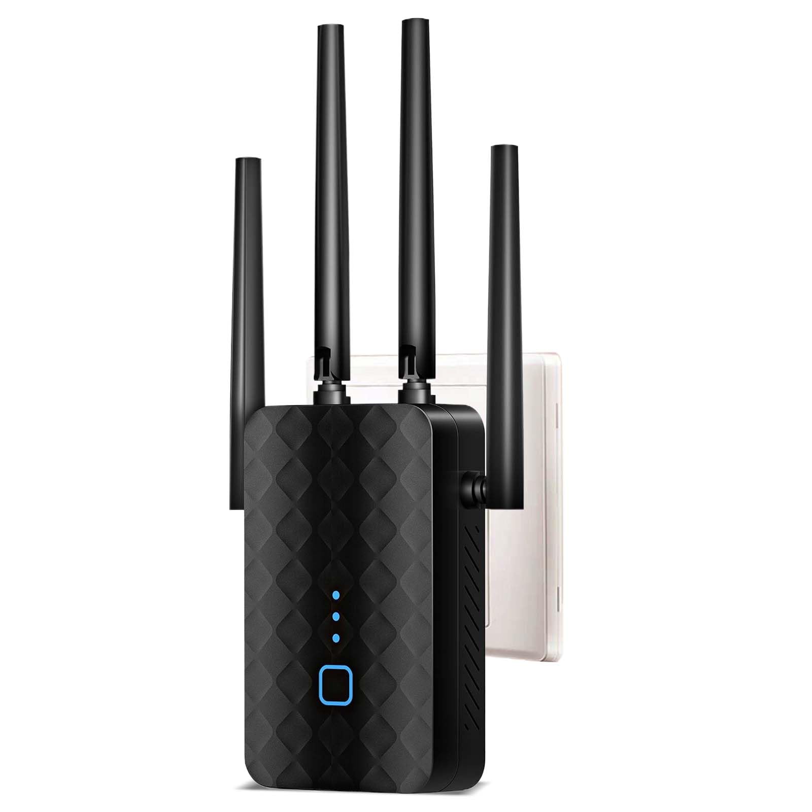 Wzmacniacz sygnału WiFi 1200 Mbit/s Dual Band 5 GHz + 2,4 GHz - przedłużacz WiFi 4 anteny, port Gigabit LAN, tryb AP/repeater, WPS, kompatybilny ze wszystkimi routerami Ethernet WAN (czarny)