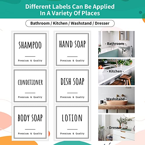 Image of Segbeauty Bathroom Labels for Soap Dispenser, 18pcs 2.5in White Waterproof Removable Self-Adhesive Stickers, Reusable Shampoo Conditioner Hand Soap Lotion Shower Dispenser Bottles Label Stickers