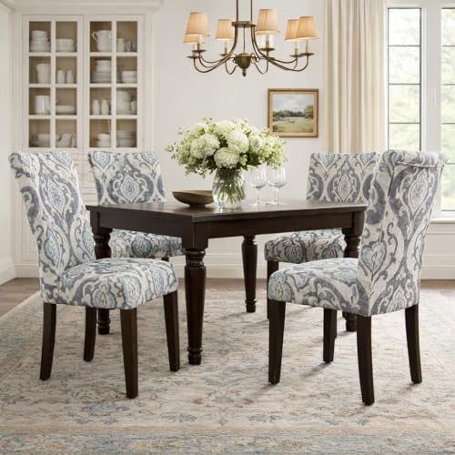 Image of HomePop Parsons Classic Upholstered Accent Dining Chair, Set of 2, Suri Blue