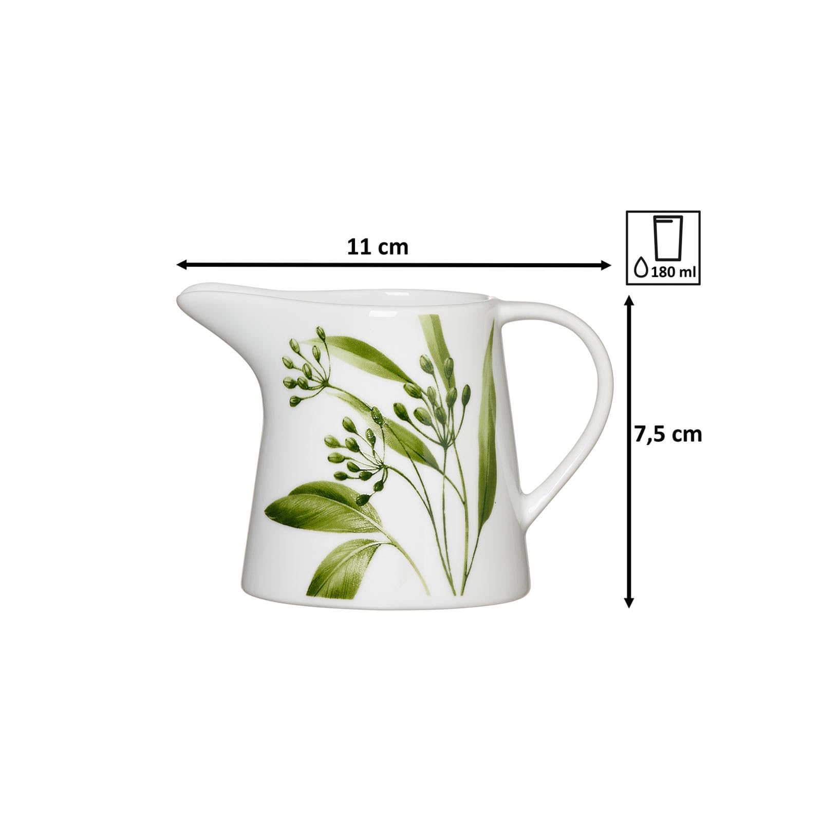 Ritzenhoff & Breker Evora Milchkännchen 2er Set, 190 ml, Zweig- und Blattmotive, Porzellan, Spülmaschinengeeignet, Weiß-Grün